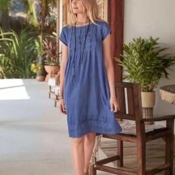 Sundance Viv Day Blue 100% Linen Midi Shift Dress Size Medium - Picture 2 of 16